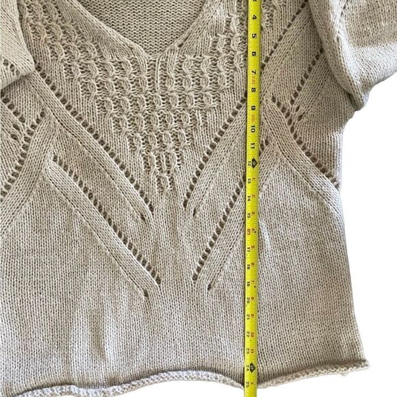 Paille V neck loose pullover casual knitted sweater hollow out chic khaki sz M - Picture 11 of 14
